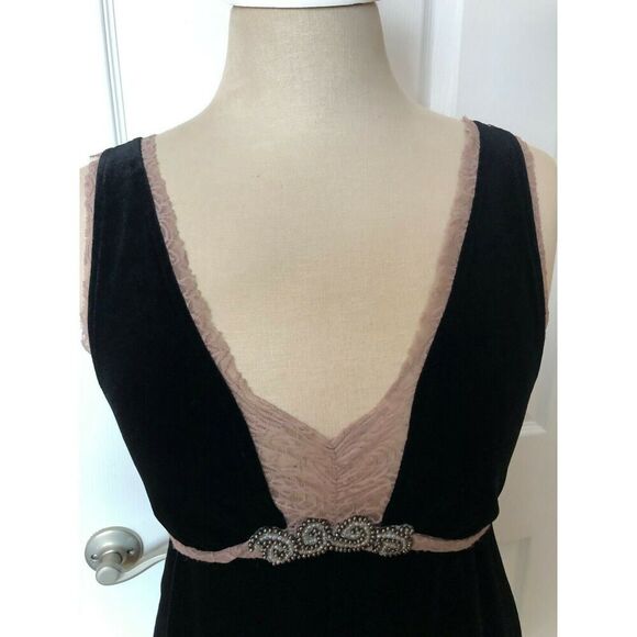 Free People Black Blush Lace Velvet Sleeveless Waist Tie Dress Women's Size M - Picture 9 of 11